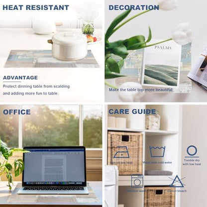 Batmerry Grey and Beige Abstract Painting Placemats, Taupe Squares Texture Washable Linen Table Mats for Kitchen Table Double Insulation Decor Dining Set Indoor Outdoor 12X18 in Set of 6