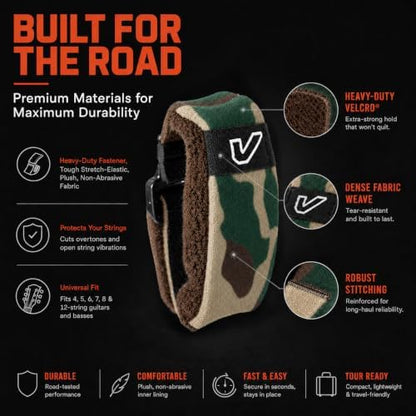 Gruv Gear Fret Wrap & Guitar Mute, Fretwrap for Acoustic, Electric & Bass | String Dampener Recording, Tapping & Practice Accessory (1 Pack, Large Camo Green, Fits 6 String Bass, 8 String Guitar)