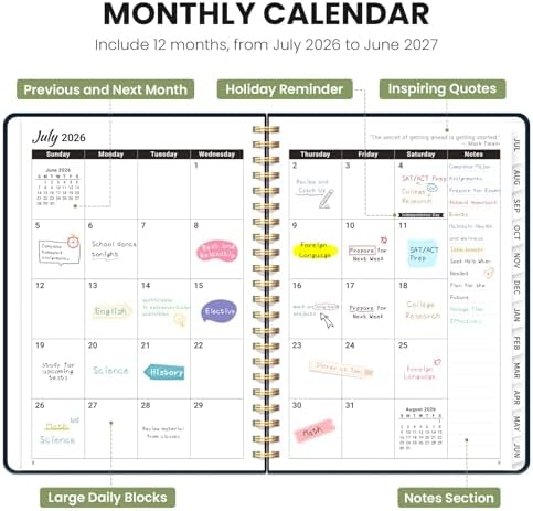 Planner 2026-2027, A5 (6.3" x 8.5") Hardcover Weekly & Monthly Planner July 2026 - June 2027 with Monthly Tabs, Academic Planner for School, Work and Office, Floral Dream