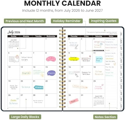Planner 2026-2027, A5 (6.3" x 8.5") Hardcover Weekly & Monthly Planner July 2026 - June 2027 with Monthly Tabs, Academic Planner for School, Work and Office, Floral Dream