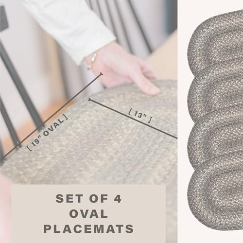 Homespice Grey Cloud Jute Braided Placemats, Oval 13x19 Set of 4
