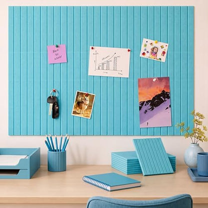 Honoson 12 Pack Felt Bulletin Board Self Adhesive Wall Tiles, Lake Blue