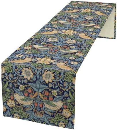 William Morris Floral Table Runner,Flowers Botanical Printed Table Runner for Home Kitchen Dining Table Decoration,13x108 Inch Strawberry Thief