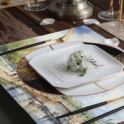 ALAZA Paris Eiffel Tower Tower Watercolor Set of 4 Placemats Rectangle Table Mat for Dining Table Restaurant Kitchen Home Decor, 12" x 18"