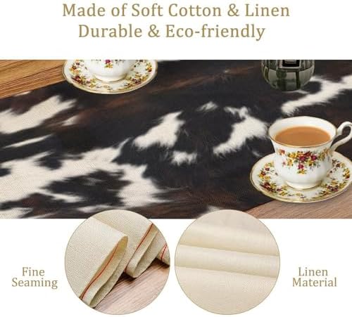 Cow Print Table Runner, Black White Cowhide Print Western Style Table Runner Country Farmhouse Cottage Cow Patten Table Decoration for Home Kitchen Dining, 13x108 Inch