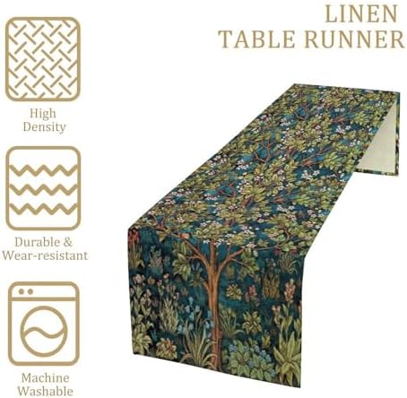William Morris Floral Table Runner, Vintage Green Botanical Printed Table Runner for Home Kitchen Dining Table Decoration,13x70 Inch