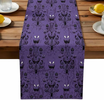 Halloween Haunted Table Runner Dresser Scarf 13 x 72 Inch Purple Black Ghost House Mansion Table Runners Non-Slip Heat Resistant Kitchen Dining Table Decor for Halloween Holidays Indoor Outdoor