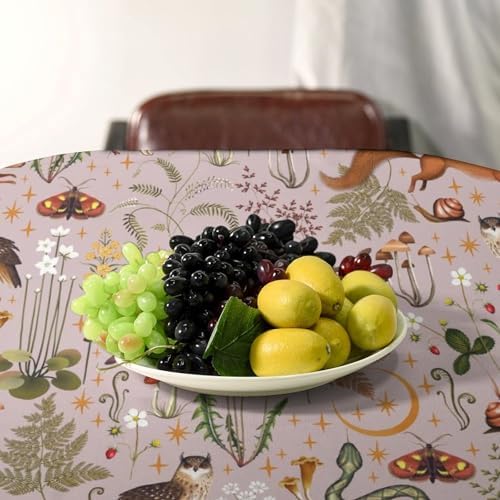 Rustic Forest Tablecloth, Pink Woodland Wild Animal Hare Squirrel Owl Snail Flowers Mushroom Table Cloth for Home Kitchen Dining Outdoor Patio Wedding Decor 60x120in