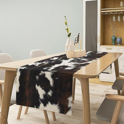 Cow Print Table Runner, Black White Cowhide Print Western Style Table Runner Country Farmhouse Cottage Cow Patten Table Decoration for Home Kitchen Dining, 13x60 Inch