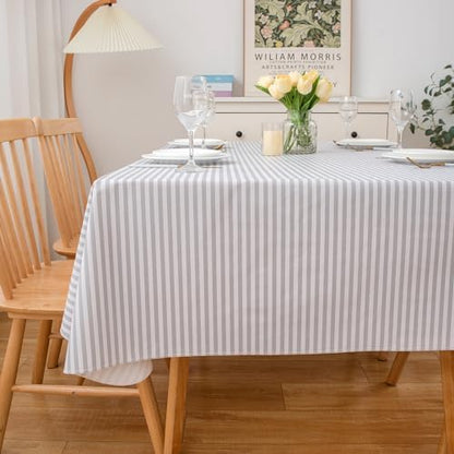 LIBERECOO 60" Square Vinyl Tablecloth with Flannel Backing, Grey Stripe Stain-Resistant Tablecloths Waterproof Oil-Proof Wipeable Table Cover for Indoor/Outdoor Picnic, BBQ
