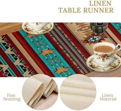 Aztec Southwest Table Runner,Ethnic Style Design Geometric Table Runners Dresser Scarves Table Setting Decor for Garden Farmhouse Wedding Party Holiday Dinner Home 13x120 Inch