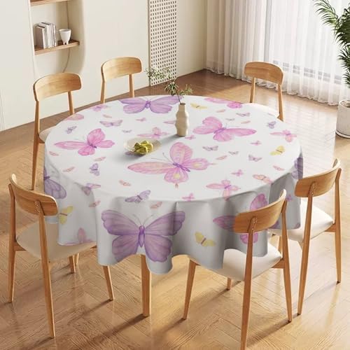 Pink Butterfly Tablecloth, Colorful Watercolor Purple Butterfly Table Cover for Home Kitchen Dining Room Indoor Outdoor Picnic Holiday Party Decor, 70x70in