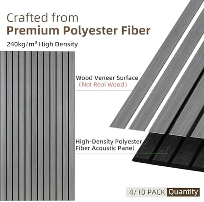 TO-TH Acoustic Panels Wood-Look Sound Proofing Wall Panel 4 Pack, Gray Oak