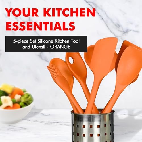 Chef Craft Premium Silicone Kitchen Tool and Utensil Set, 5 Piece, Orange