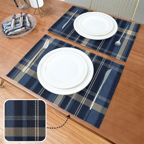 ALAZA Navy Plaid Tartan Pattern 1 PC Placemats Rectangle Table Mat for Dining Table Restaurant Kitchen Home Decor, 12" x 18"