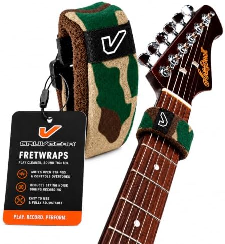 Gruv Gear Fret Wrap & Guitar Mute, Fretwrap for Acoustic, Electric & Bass | String Dampener Recording, Tapping & Practice Accessory (1 Pack, Medium Camo Green, Fits 5 String Bass, 7 String Guitar)