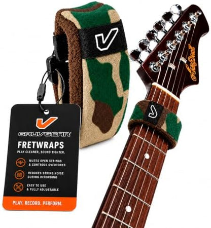Gruv Gear Fret Wrap & Guitar Mute, Fretwrap for Acoustic, Electric & Bass | String Dampener Recording, Tapping & Practice Accessory (1 Pack, Large Camo Green, Fits 6 String Bass, 8 String Guitar)