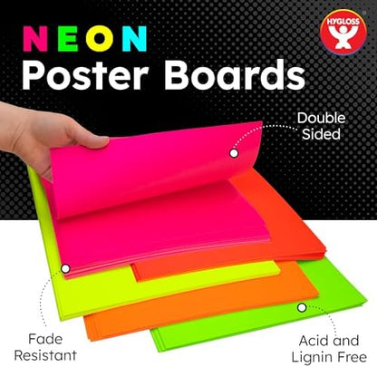 Hygloss Medium Poster Board 11x14 - 50 Assorted Neon Color Bulk Pack - 10 Pt. Thickness Colored Poster Board Paper for Projects, Signs, Displays - Posterboard Multipack 11" x 14"