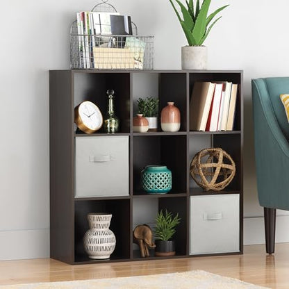 Whitmor 9 Cube Storage Organizer, 3 Tier Stackable MDF Wood Bookcase, Open Storage Display Bookshelf, Storage Cabinet for Living Room, Bedroom, Home, Office, 35.5" L x 11.7" W x 35.5" H, Espresso