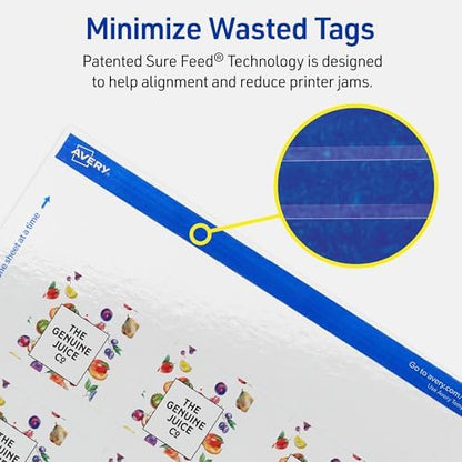 Avery® Printable Square Tags, Sure Feed® Technology, 1-1/2" x 1-1/2", Glossy White Cardstock, Print-To-The-Edge, Laser/Inkjet Printable, 200 Total, Great for Custom Gift or Branding Tags
