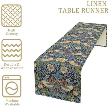 William Morris Floral Table Runner,Flowers Botanical Printed Table Runner for Home Kitchen Dining Table Decoration,13x108 Inch Strawberry Thief