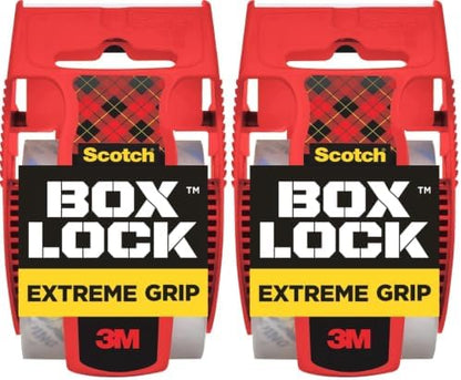 Scotch Box Lock Packaging Tape, 1 Roll with Dispenser, 1.88 in x 800 in, Extreme Grip, Sticks Instantly to Any Box (195) (Pack of 2)