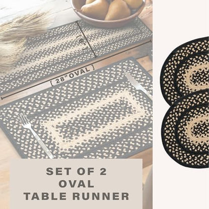 Homespice Manchester Jute Braided Table Runner, Oval 8x28 Set of 2