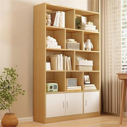 Closed Back Cabinet Wood Standard 9.5'' Wide Bookcase Bookshelf Storage Rack Multi-layered Storage Shelf Cabinet Display Unit Integrated Against the Wall Natural/White 47.2"L x 9.4"W x 70.9"H