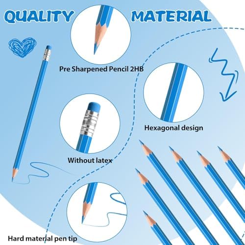 36 PCS Light Blue Pencils with Eraser, Pre-Sharpened HB Pencils for Writing & Drawing, School Supplies for Kids Homework, Tests, Art Crafts & Teacher Grading(Lightblue)