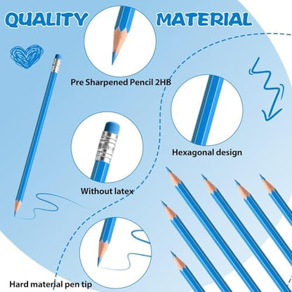 36 PCS Light Blue Pencils with Eraser, Pre-Sharpened HB Pencils for Writing & Drawing, School Supplies for Kids Homework, Tests, Art Crafts & Teacher Grading(Lightblue)
