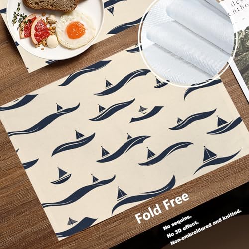 Batmerry Maritime Ocean Linen Placemats Set of 6, Nautical Sailing Washable Table Mats for Kitchen Table Thickened Heat Insulation Dining Set Indoor Outdoor 12X18 in