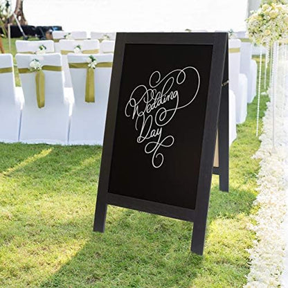 Excello Global Products Black A-Frame Chalkboard - 40"x20" Wooden Standing Sign with Markers & Stencils, Handcrafted Sidewalk Display