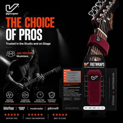 Gruv Gear Fret Wrap & Guitar Mute, Fretwrap for Acoustic, Electric & Bass | String Dampener Recording, Tapping & Practice Accessory (1 Pack, Extra Large Burgundy, Fits 7-12 String Bass, Extended