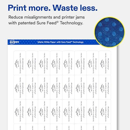 Avery® Matte White Rectangle Labels, 2" x 1", Sure Feed® Technology, Laser/Inkjet Printer Compatible, 1000 Printable Labels Total, Great for Branding, Packaging, and More