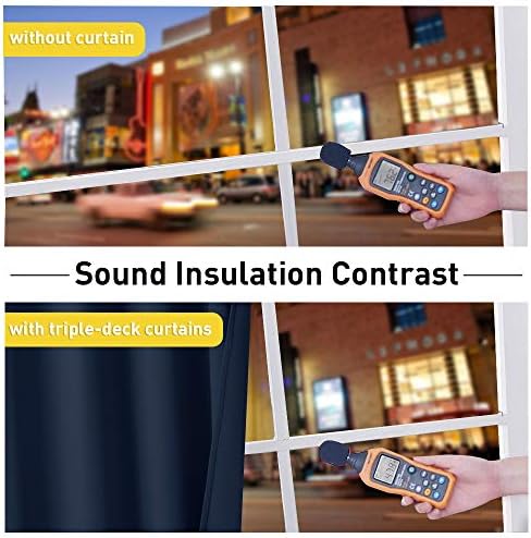 NICETOWN Sound Blocking Blackout Curtains for Patio Door, Heavy-Duty Space Divider for Living Room, Lined Insert Noise Reduction, Thermal Insulation (Navy, W52 x L84)