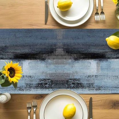 Blue Grey Graffiti Table Runner Dresser Scarf 13 x 36 Inch Abstract Oil Paint Art Mottled Texture Modern Table Runners Non-Slip Heat Resistant Kitchen Dining Table Decor for Home Indoor Outdoor