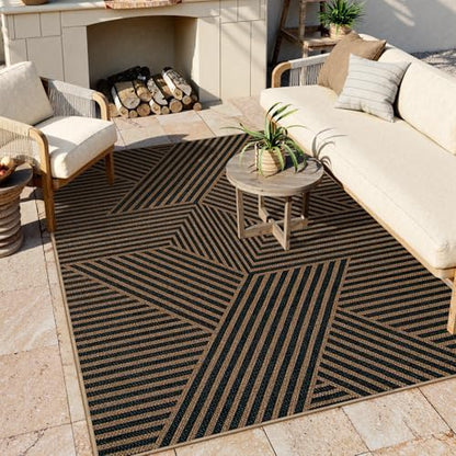 Lahome Geometric Easy Jute Outdoor Rug 5x7, Black Modern Entryway Rug