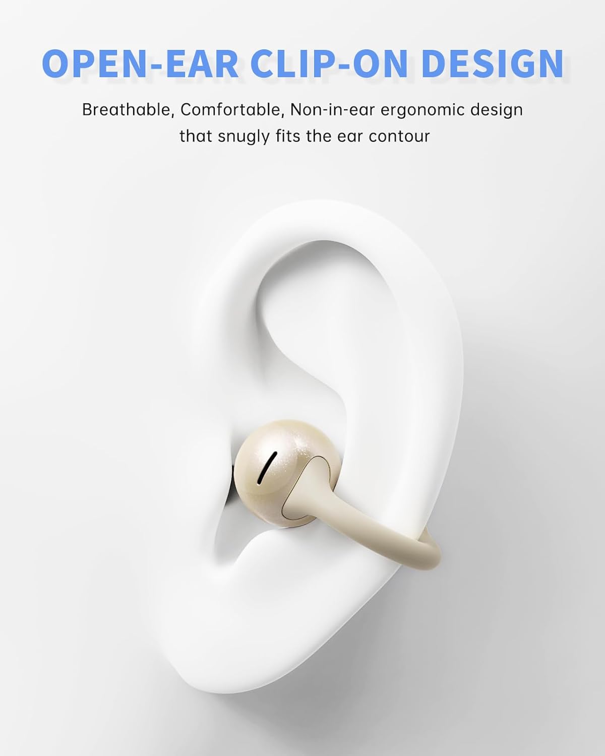 Open Ear Earbuds, Clip-On Earbuds Wireless Bluetooth, Ear Clip Bluetooth Headphones, Lightweight Comfort, Ergonomic Secure Fit for Small Ears, Ultra Open Audio, Waterproof, 40H Playtime