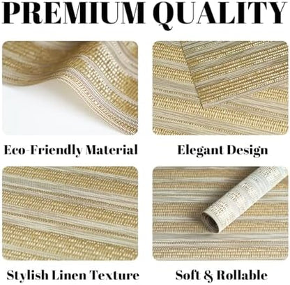 Placemats Set of 12 Vinyl/Plastic Woven Place Mats for Kitchen Table Indoor/Outdoor Washable Placemat Wipeable Dining Table Mats (Aurora Gold,12)
