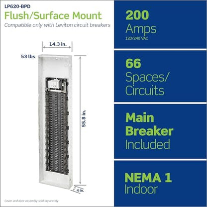 Leviton 66 Space, 66 Circuit Indoor Load Center with 200 Amp Main Circuit Breaker, LP620-BPD