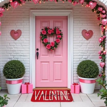 Valentine's Day Heart-Shaped Kitchen Carpet and mat Set, Two-Piece Kitchen Home Decoration, Happy Home Decoration on The Floor - Approximately 16x28 and 16 * 48Inch Dark red