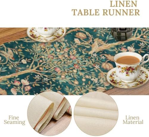 William Morris Floral Table Runner, Vintage Flowers Botanical Printed Table Runner for Home Kitchen Dining Table Decoration,13x60 Inch