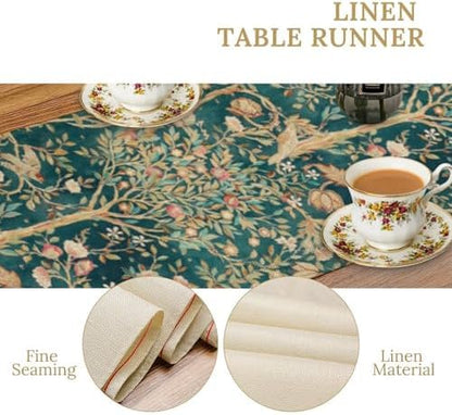 William Morris Floral Table Runner, Vintage Flowers Botanical Printed Table Runner for Home Kitchen Dining Table Decoration,13x120 Inch