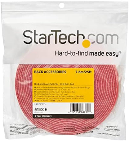 StarTech 25ft (7.6m) Hook and Loop Roll, Red, Fastener Tape (HKLP25RD)
