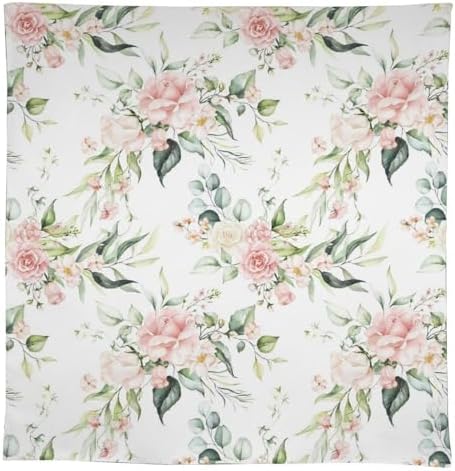 Pink Flowers Tablecloth, Watercolor Sage Green Eucalyptus Leaves Branches Floral Print Table Cloth for Picnic Party Dining Room Home Decor 60x90in