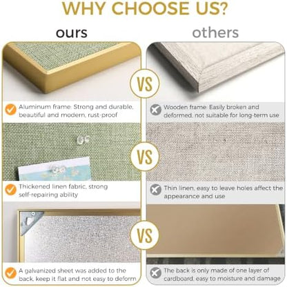 SELEAD Linen Bulletin Board 30” x 20” - Golden Aluminum Frame, Green Fabric