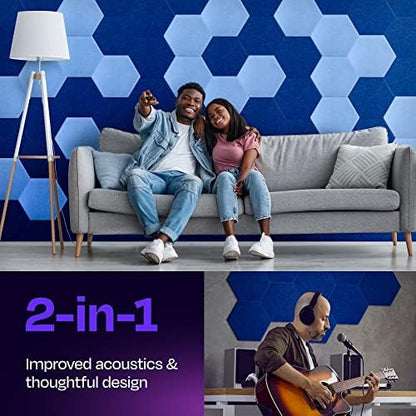 Acoustic Panels 12-Pack Soundproof Wall Panels 12"X10.4"X0.4" Sound Panels High Density Sound Dampening Panels - [Admiral Blue Hexagon]