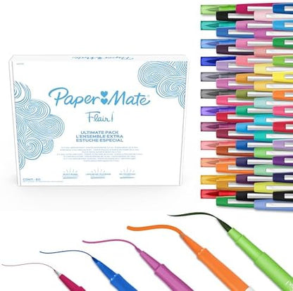 Paper Mate Flair Felt Tip Pens Ultimate Pack, Features 5 Different Types of Pens, 60 Count - Creative Fun, Classroom Essentials, Teacher Supplies, Arts & Crafts