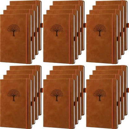 Qeeenar 24 Pack Leather Journals Bulk A5 Hardcover Notebooks, Brown