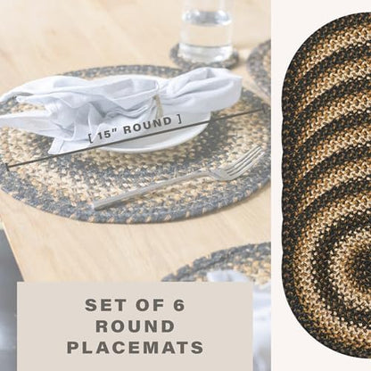 Homespice Kilimanjaro Jute Braided Placemats, Round 15" Set of 6